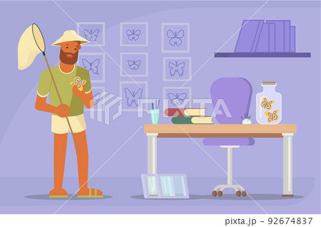 Butterfly catcher with net vector flat illustration Butterfly catcher with net vector flat illustration 92674837