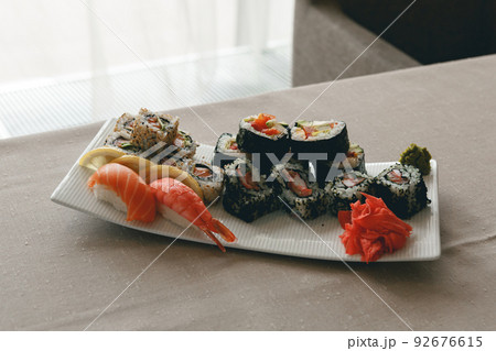 Japanese high quality sushi set on plate ready to eat 92676615