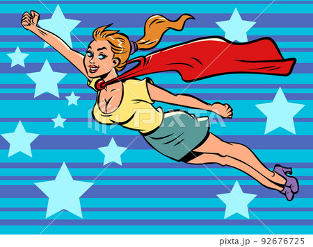 female superhero, girl in red cape flying, help, feminism female power 92676725