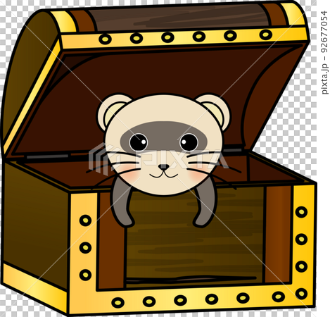A cute ferret in a treasure chest 92677054