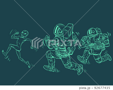 Astronauts are running after the alien. Space Police 92677435