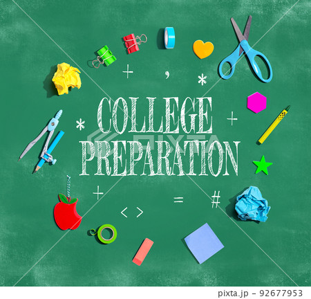 College Preparation theme with school supplies on a chalkboard 92677953
