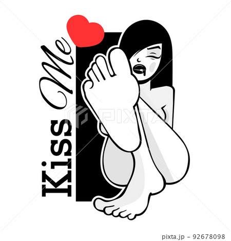 Romantic poster with hand lettering and lipstick imprint. Black handwritten phrase Kiss Me and red lip kiss isolated on white background. Vector Decorative illustration for Valentines day 92678098