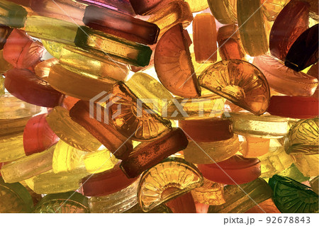 Candy pattern. silhouette of many multi colored yummy bright candies in different shapes. 92678843