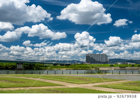 夏の淀川河川公園枚方地区風景 92679938