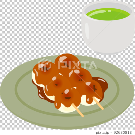 Mitarashi dumplings and green tea 92680818