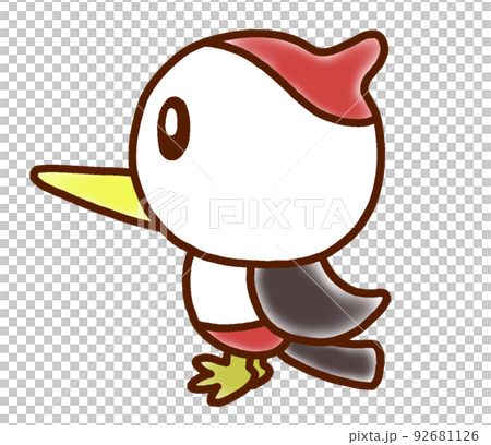 鳥のかわいい動物イラスト（キツツキ） 92681126