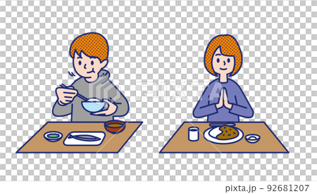 men and women eating 92681207
