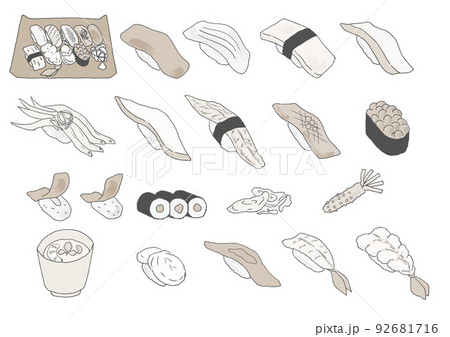 お寿司　握り　日本食【手描き・ベクター】 92681716