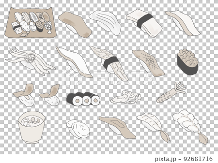 お寿司　握り　日本食【手描き・ベクター】 92681716