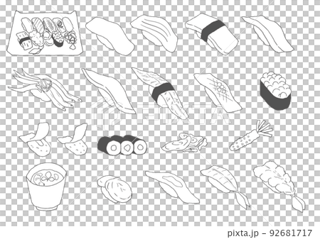 お寿司　握り　日本食【手描き・ベクター】 92681717