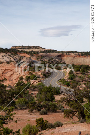 Scenic Road surrounded by Red Rock Mountains in the Desert. Scenic Road surrounded by Red Rock Mountains in the Desert. 92681771