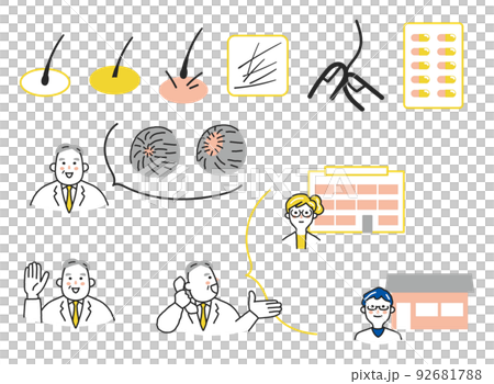抜毛症は治療することが出来ます。ご相談ください　　セット　イラスト素材	 92681788