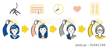 抜毛は繰り返し症状がでることがあります セット イラスト素材 抜毛は繰り返し症状がでることがあります セット イラスト素材 92681789