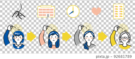 抜毛は繰り返し症状がでることがあります セット イラスト素材 抜毛は繰り返し症状がでることがあります セット イラスト素材 92681789