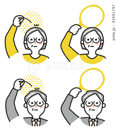 抜毛症で悩んでいるシニアとビジネスパーソン　セット　イラスト素材 92681797