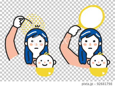 一個正在撫養孩子並患有拔毛癖的婦女集插圖素材 92681798