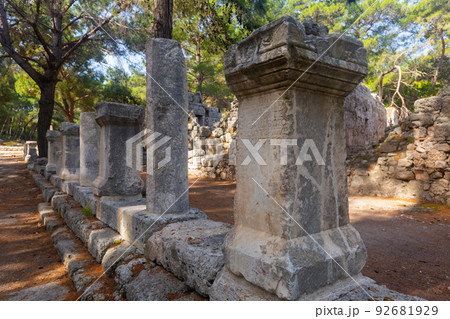Colonnaded paved ancient street in Phaselis, Turkey 92681929