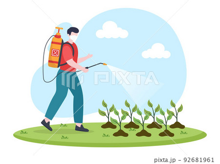 Pest Control Service with Exterminator of Insects, Sprays and House Hygiene Disinfection in Flat Cartoon Background Illustration 92681961
