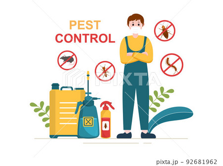Pest Control Service with Exterminator of Insects, Sprays and House Hygiene Disinfection in Flat Cartoon Background Illustration 92681962