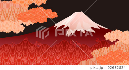 富士山　秋　波　背景 92682824