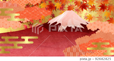 富士山　秋　波　背景 92682825