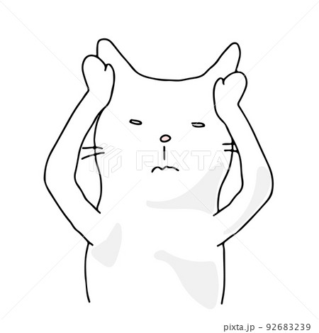 耳をふさいで聞かないアピールをする猫 92683239