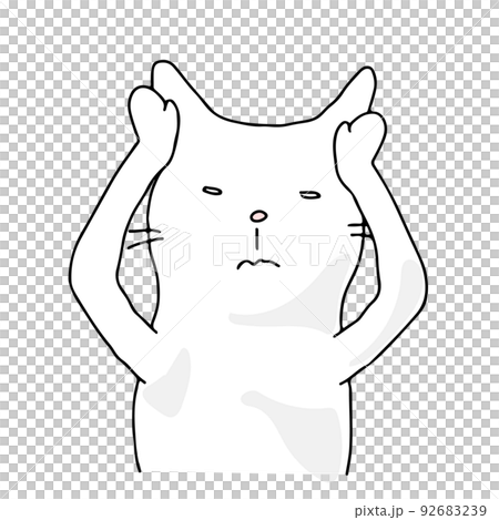 耳をふさいで聞かないアピールをする猫 92683239