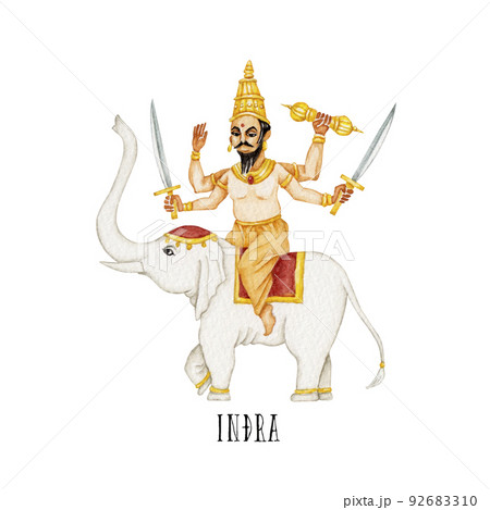 インド神話 神 インドラ 帝釈天 水彩 イラストのイラスト素材