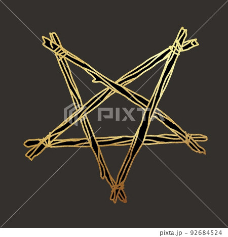 tarot card. a witch's pentagram of twigs. graphic illustration with golden lines on a dark background tarot card. a witch's pentagram of twigs. graphic illustration with golden lines on a dark background 92684524