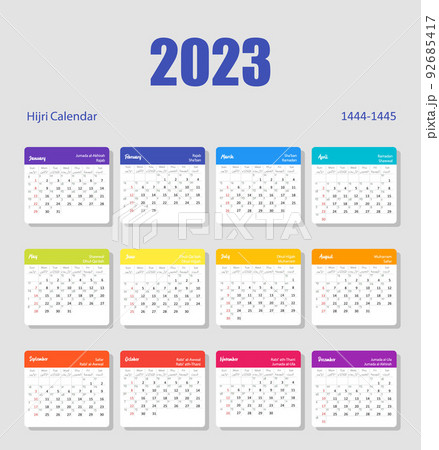 Hijri islamic and gregorian calendar 2023. From...のイラスト素材 [92685417