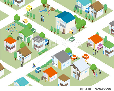 住宅と公園のある人のいる街の様子 92685596