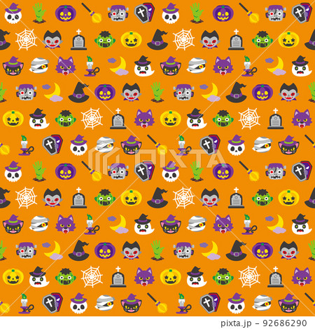ハロウィン キャラクター パターン オレンジ 92686290