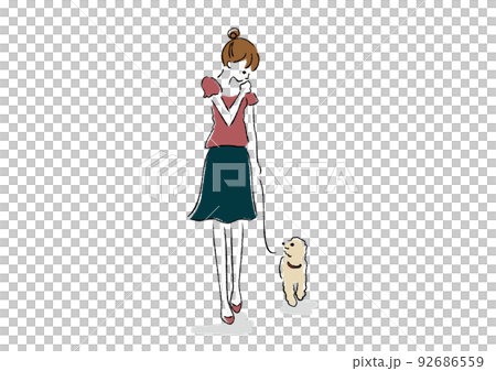 犬と散歩中の女性 92686559