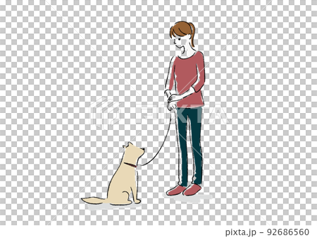 犬と散歩中の女性 92686560