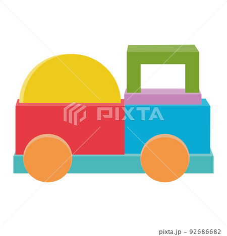 Construction Truck with sand made of colored wooden cubes, vector isolated illustration in flat style 92686682