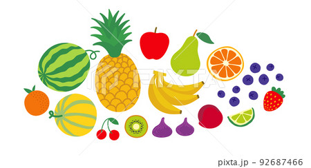 Group of different fruits and berries. Vector horizontal illustration isolated on white. Group of different fruits and berries. Vector horizontal illustration isolated on white. 92687466