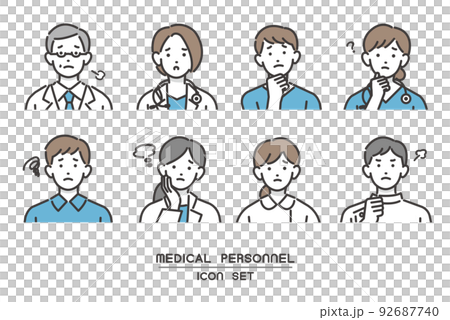 Simple and easy-to-use welfare and medical worker face icon vector illustrations / 92687740