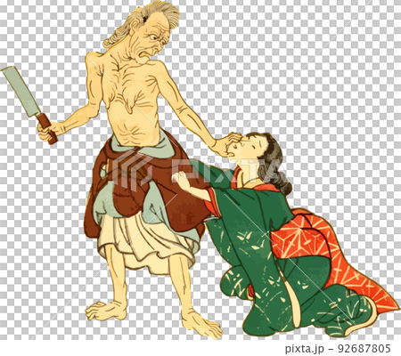 包丁を持ち出す上半身裸の老婆と奇行を止める女性 包丁を持ち出す上半身裸の老婆と奇行を止める女性 92687805