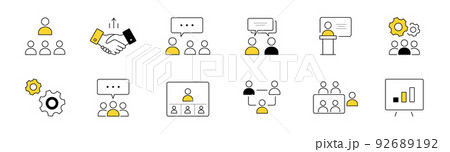 Business meeting communication doodle icons set 92689192