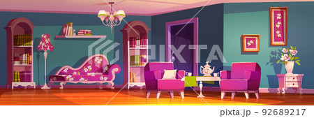 Living room interior in cute princess style, pink 92689217