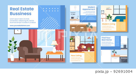 Real estate Social Media Post Template Flat Cartoon Background Vector Illustration 92691004