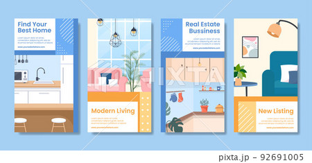 Real estate Social Media Stories Template Flat Cartoon Background Vector Illustration 92691005