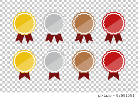 Gold, silver and bronze guide sticker badge illustration (glossy) Gold, silver and bronze guide sticker badge illustration (glossy) 92691591