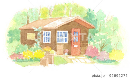 水彩画：ガーデニングの小屋 92692275