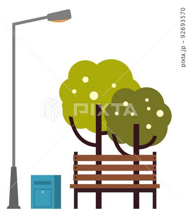 Spring Nature of Park Bench with Trees and Lantern 92693570