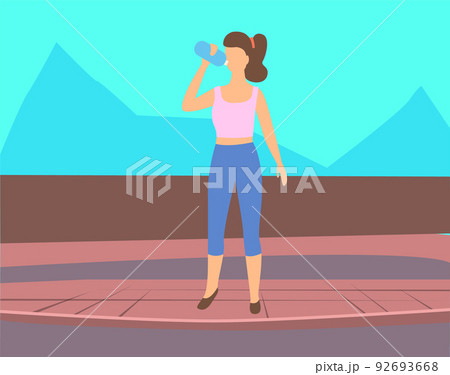 Woman Drinking Water Bottle, Vector Cartoon Girl Woman Drinking Water Bottle, Vector Cartoon Girl 92693668