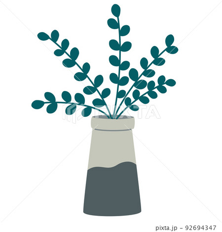 Potted house plant. Foliage houseplant growing in flowerpot. Green leaf decoration for home interior. Natural indoor decor. Hand draw vector illustration isolated on white background 92694347