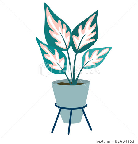 Potted house plant. Foliage houseplant growing in flowerpot. Green leaf decoration for home interior. Natural indoor decor. Hand draw vector illustration isolated on white background Potted house plant. Foliage houseplant growing in flowerpot. Green leaf decoration for home interior. Natural indoor decor. Hand draw vector illustration isolated on white background 92694353