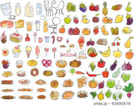 食べ物の水彩風イラストセット 92695676